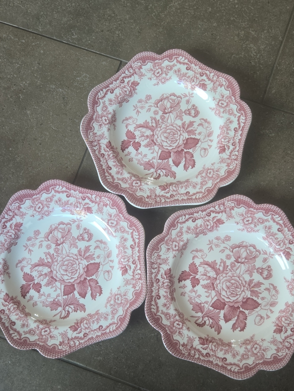 Spode Pink Rose Scalloped Dinner Plates - Set of 3
